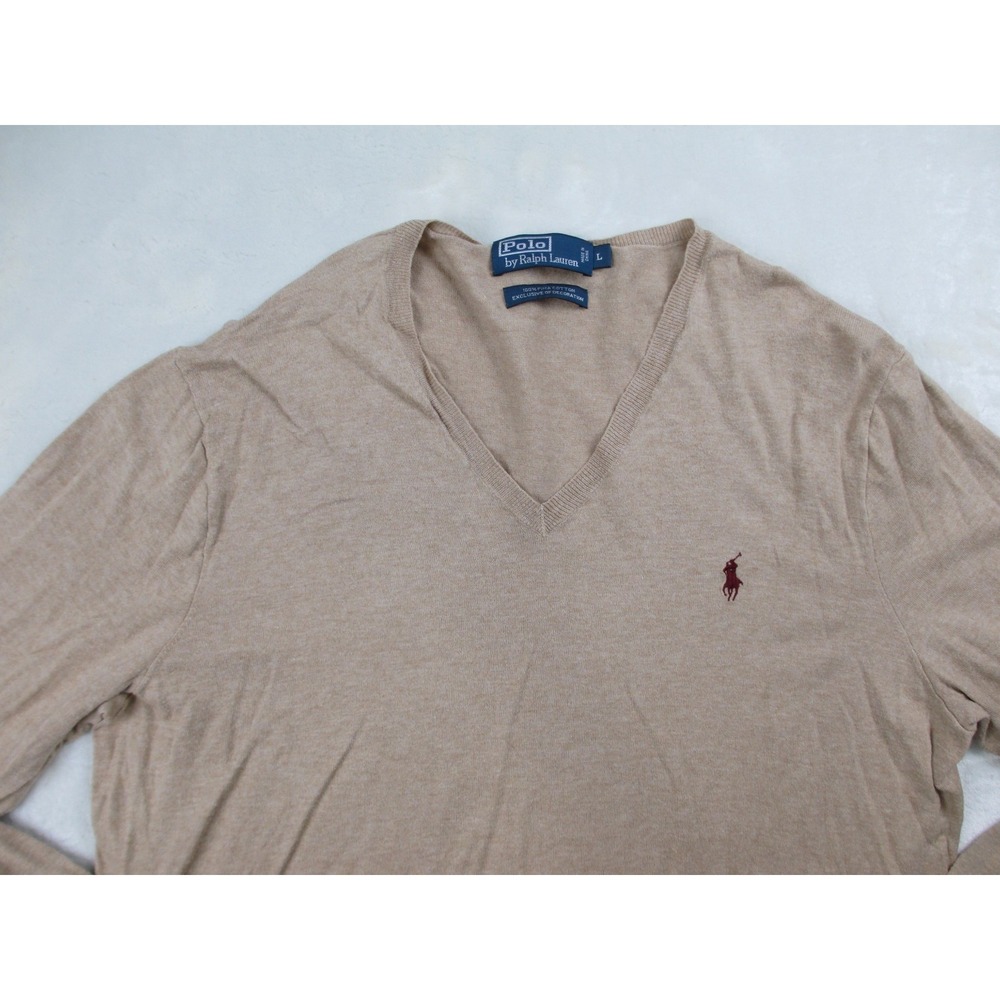 Ralph Lauren Sweater Mens Large Brown Knit Pullover Lightweight Pima Cotton Pony - Picture 3 of 8